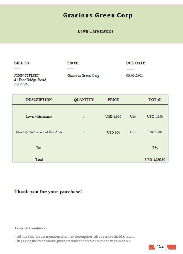 USA Gracious Green Corp invoice PSD template